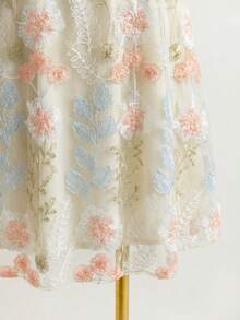 Soleia 大码女式刺绣长袖迷你连衣裙 - 杏色 - 查看 8