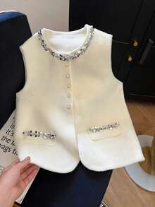 Resyla Women's Elegant Sleeveless Overcoat With Sequins Embellishments, Autumn