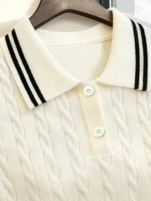 GlowEve Elegant Sleeveless Polo Neck Cable Knit Vest For Women, Spring/Summer - Apricot - View 6