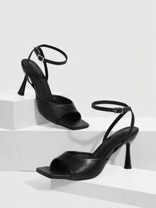 CUCCOO SZL Women's Square Toe Buckle Design Fashion High Heel Sandals For Daily Wear - Black - View 1