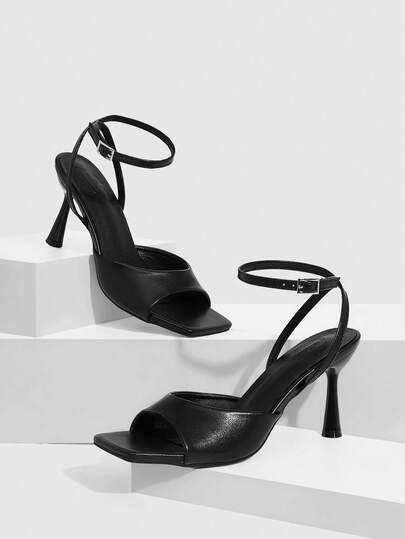 CUCCOO SZL Women's Square Toe Buckle Design Fashion High Heel Sandals For Daily Wear