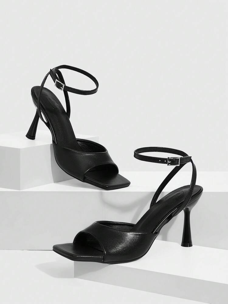 CUCCOO SZL Women's Square Toe Buckle Design Fashion High Heel Sandals For Daily Wear Spring Shoes Prom Heels