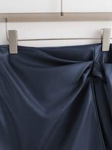 Franclia 优雅时尚短款褶裥可调节系带双层侧边隐形拉链PU皮酒红色女裙，秋冬款 - 藏蓝色 - 查看 3