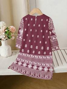 SHEIN 年轻女孩复古优雅印花长袍，土耳其长袍和阿拉伯传统长袍，端庄长袍，阿拉伯风格长袖V领宽松长裙，适合节日、日常穿着、外出、度假等场合，阿巴雅，传统阿拉伯服装，贾拉比亚，阿巴雅，阿巴雅，阿巴雅，蕾丝 - 白色 - 查看 3