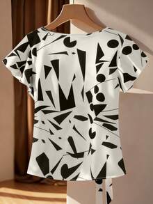 GlowEve CURVE Plus Size Women Casual Versatile New Knotted V-Neck Asymmetrical Blouse, Spring/Summer - Multicolor - View 2