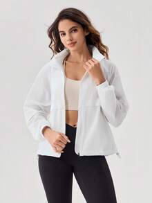 OutZeal Veste de protection solaire pour femmes, été, camping, randonnée, protection UV, capuche amovible, col montant avec poches latérales - Blanc - Voir 9