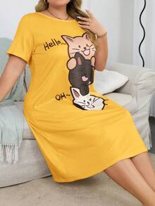 Áo ngủ tay ngắn dệt kim hình mèo dễ thương cỡ lớn - Nhiều màu - Xem 6