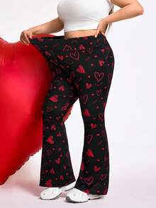 SHEIN CURVE+ Pantalones casuales de cintura alta y acampanados con elástico para mujeres de talla grande, pantalones frescos de primavera y verano para mujeres, pantalones acampanados