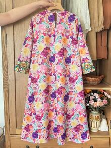 SHEIN 青少年女孩寬鬆休閒超長碎花度假風穿搭 - 粉色 - 查看 8