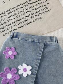 Souflis Souflis Bộ đồ đi học cho bé gái gồm áo thun cổ tròn in chấm bi cầu vồng nhiều màu sắc và quần váy denim màu trơn, thích hợp cho mùa hè. - Màu tím - Xem 5