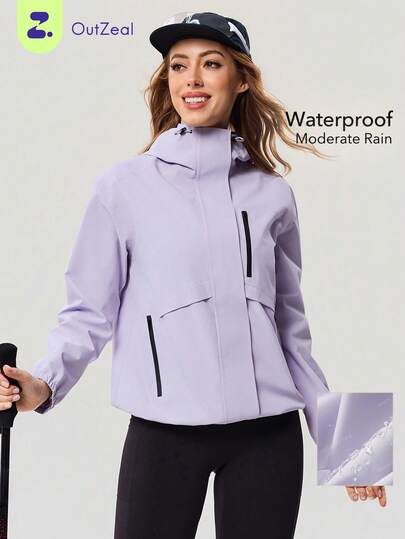OutZeal Women Shell Jacket Camping Hiking Water-Resistant Zip Pockets Drawstring Hem