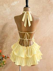 Soleia Women's Summer Vacation Casual Printed Backless Pleated Mini Dress - Multicolor - View 2