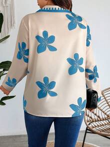 EMERY ROSE Plus Size Front Button Floral Print Casual Long Sleeve Shirt - Multicolor - View 2