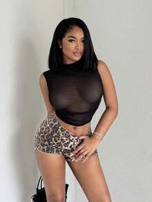 Alexandranx 豹纹亮片热裤，适合夏季、波西米亚风度假、夜店、伊比沙岛、锐舞音乐节等场合，秋冬季皆宜。 - 彩色 - 查看 4