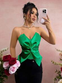 Rafferiza Valentine's Day Fashion Bow Transparent Strap Red Zipper Design Camisole - Green - View 5