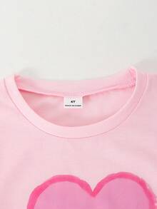 SHEIN Sparklyn 两件套女童针织白色短袖T恤衫和亮片蝴蝶结装饰口袋工装裤，时尚夏季套装 - 彩色 - 查看 7