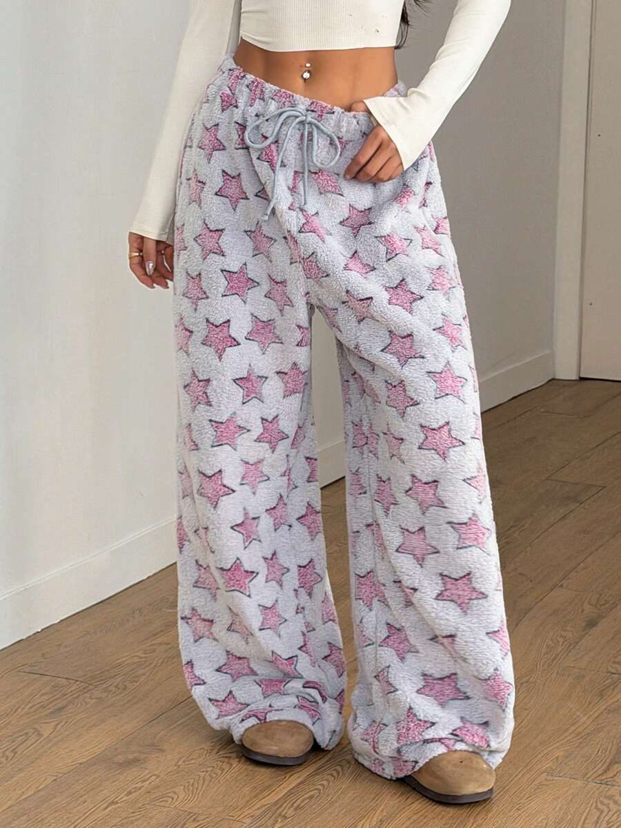 Flirla 圣诞新款毛绒印花舒适女士宽松直筒裤 - 彩色 - 查看 1