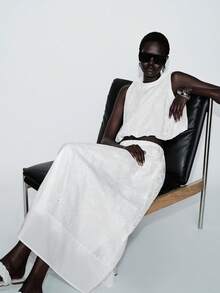 Lumivelle 女士春夏新款刺绣镂空蕾丝面料无袖圆领上衣搭配A字型松紧腰半身裙，优雅度假风两件套 - 白色 - 查看 1