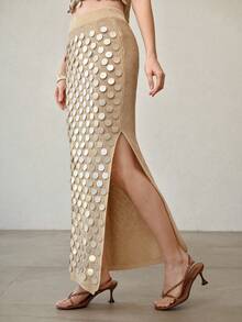 MOTF PREMIUM FALDA AJUSTADA CON ABERTURA Y LENTEJUELAS PARA MUJER - Albaricoque - Ver 4