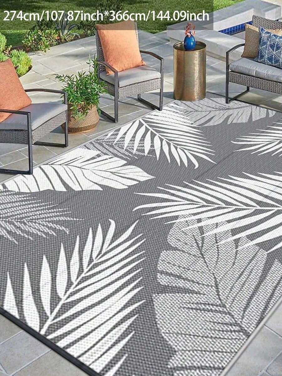 Thảm ngoài trời chống thấm nước 5ft x 8ft, thảm nhựa hai mặt dùng trong nhà và ngoài trời cho sân hiên, xe RV, hiên nhà, ban công, sân sau, xe cắm trại, dã ngoại, màu xám và trắng. - Xám - Xem 1