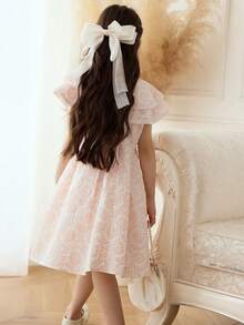 Elladie kids Đầm hè cao cấp kiểu Pháp mới cho bé gái, cổ Peter Pan hai lớp xếp nếp, trang trí nơ 3D, khóa kéo sau lưng, thắt eo, đầm công chúa bồng bềnh, thích hợp cho biểu diễn, bé gái dự tiệc cưới, tiệc tùng. - Hồng - Xem 2