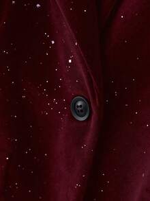 Lyxana Women's Autumn/Winter Gold & Silver Foil Waist Fitted Blazer - Burgundy - View 4