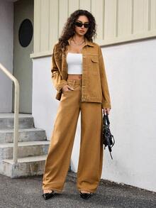 Jeanoix Y2K Low Waist Fashion Curved Pocket Washed Denim Jeans - Brown - View 5