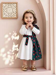 Vestido de manga larga con cintura ceñida, decoración con flecos de colores para bebé niña, moda primavera/otoño - Blanco - Ver 5