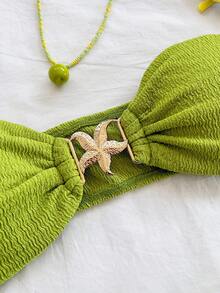 Soleia 春夏假日镂空海星金属抹胸露脐上衣和多层迷你裙针织纹理两件套，适合假日、约会、下午茶、度假、音乐节、波西米亚风度假等场合。 - 綠色 - 查看 5