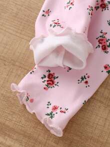 SHEIN Young Girls Leggings-Pack Of Four Floral Polka Dot Striped Solid Pink Mauve Ruffle Hem Elastic Waist Pull On Leggings Only No Top Included All Season Holiday 2026 Essentials Everyday Cozy Casual Playdate Sleepwear - Pink - View 8