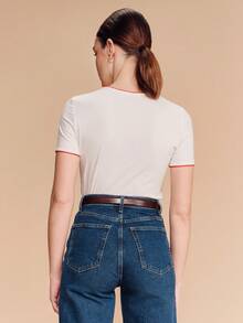 lacRébo White Short Sleeve Tshirt With Red French Embroidered Front 'Je T'aime' Cute Romantic Valentines French Style Parisian Style Slogan Tee Vacation Outfit Valentines Day Spring Summer - White - View 2