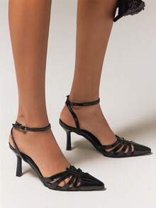 SHUZIA Women's Elegant Stylish Point Toe Ankle Strap Stiletto Pumps - Black - View 2