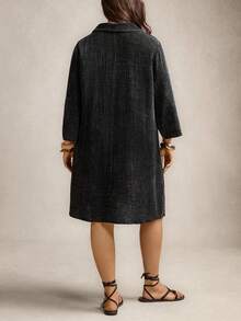 Zelara Vestido Casual Reto e Solto com Manga Enrolada e Cor Sólida para Mulheres Plus Size