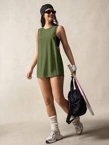 VARSIVA V-Neck Short Sleeve Hollow Back Loose T-Shirt - Army Green - View 6