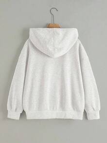 Sudadera con capucha y cremallera para mujer, con estampado de letras, chaqueta casual para maestras, vuelta al colegio, graduación, uso diario, ropa de invierno y elegante, sudadera c - Gris 4 - Ver 2