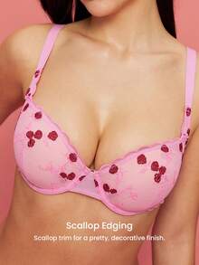 LUVLETTE Valentine's Day Pink Rose Embroidered Elegance Lingerie Breathable Balconette Sexy Unlined Floral Lace Sheer  Pink Mesh Bra Romantic Gifts Bra - Pink - View 2