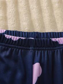 Teen GirlPurple Minimalist Eyelash & Cloud Pattern Long Sleeve Top And Leggings 2 Pieces Pajama Set Snug Fit Purple Pajamas Set Girl Pajama Sets - Purple - View 7