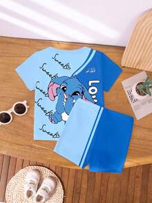 2pcs/Set Girls Casual Creative Cute Cartoon Rabbit, Bubble Tea, Heart Graphic Print T-Shirt And Bike Shorts Set, Comfortable Cozy Summer And Fall Styles, Suitable For Spring, Summer, Autumn