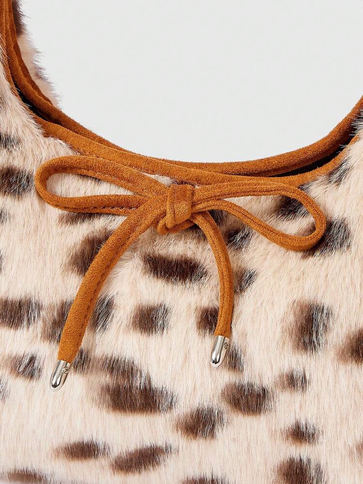 ROMWE Grunge Punk Fashionable Retro Leopard Faux Fur Shoulder Bag - Apricot - View 3