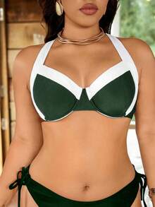 Swim Vcay Plus Size Women Padded Underwire Tankini Top - Green - View 4