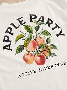 Manfinity VCAY 男士字母水果印花圆领短袖T恤和条纹短裤休闲套装 - 白色 - 查看 6