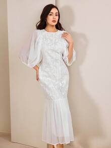 Graceveil Women's Spring New Lace Chiffon Patchwork Long Dress Lace Dress - White - View 5