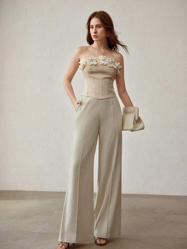 WOMEN APPLIQUE BONED BANDEAU TOP