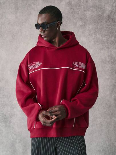 STYNVO Sudadera con capucha de hombre con estampado de letras y ribete de contraste