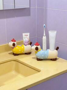 Joivida 创意可爱卡通动物彩色斑点戴帽腊肠犬情侣亲子家庭牙刷架，马桶洗漱台牙刷收纳架创意底座情人节礼物收纳架，可放置电动牙刷，美观大方的牙桥架，适合万圣节、圣诞节、情人节等节日赠送朋友。 - 彩色 - 查看 2