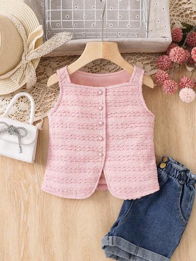 Young Girl Woven Solid Color Casual Vacation Summer Sleeveless Shirt