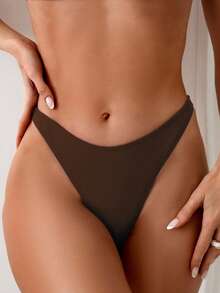 Swim Basics Solid Color High-Cut Bikini Bottoms For Summer Beach Vacation - Coffee Brown - View 5