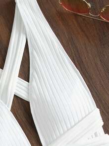 Swim Chiccia Summer Beach Plain Criss Cross One Piece Swimsuit With Beach Skirt - White - View 4