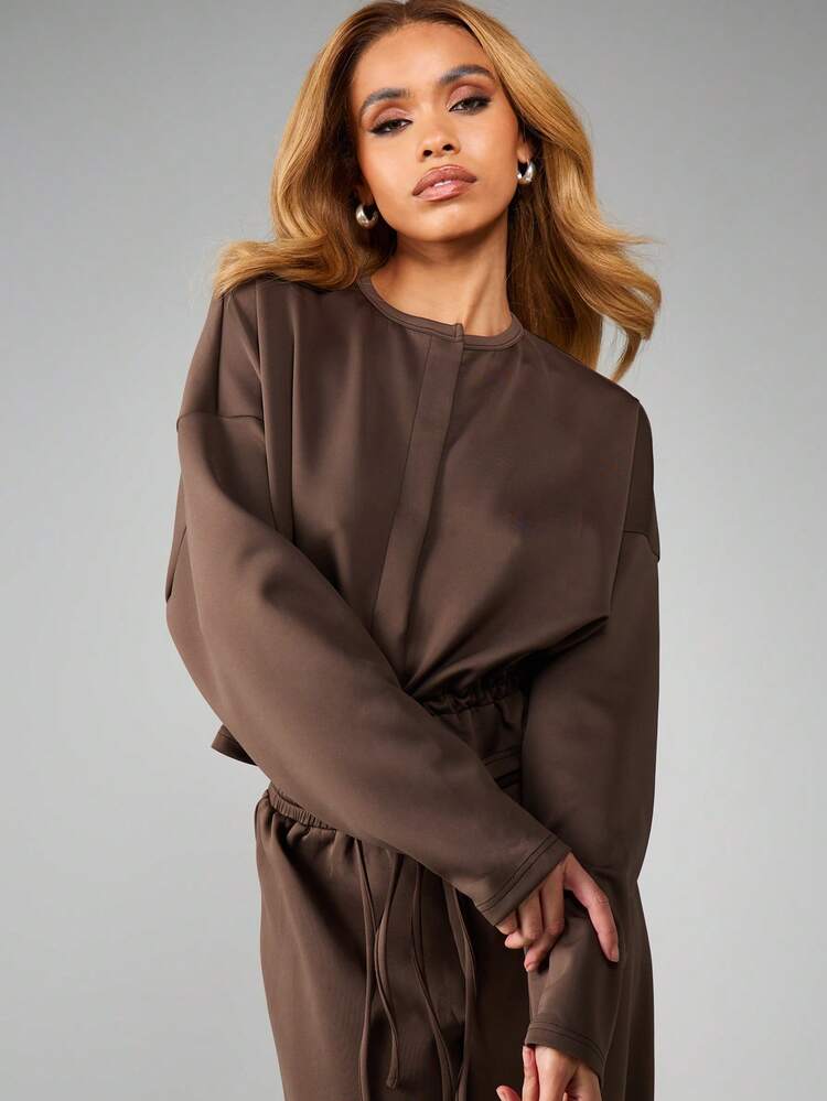 MISSGUIDED Drop Shoulder Sweatshirt And Wide Leg Jogger Co-Ord Set With Drawstring Details For Casual Comfort