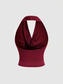 SHEIN PETITE CURVE Áo kiểu nữ cỡ lớn/dáng người nhỏ nhắn, thanh lịch, màu trơn, xếp ly eo, 1 áo mặc được 3 kiểu, giúp bạn trông thon gọn hơn, dành cho phụ nữ dáng người nhỏ nhắn. - Màu Đỏ Sâu - Xem 3